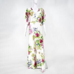 DODO BAR OR Beverly Maxi Dress Women’s Size IT 44 White Floral V-Neck Resort